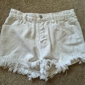 White Frayed Hem Women Shorts